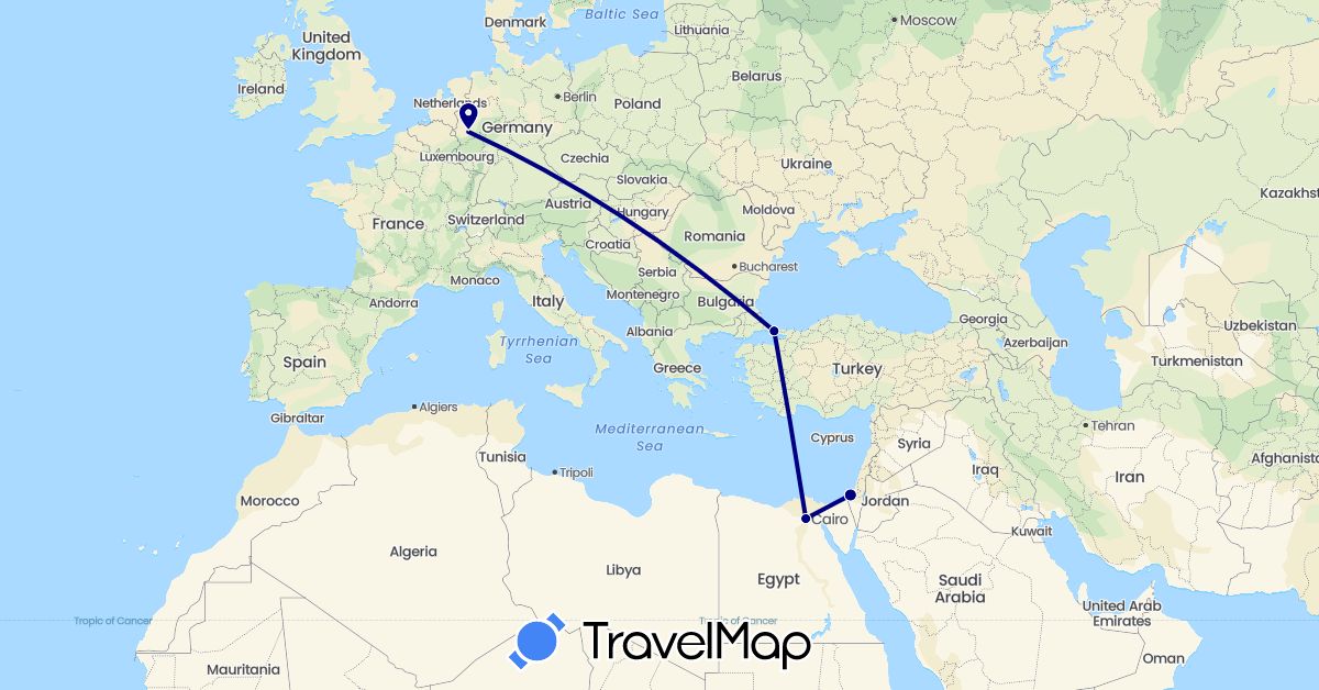 TravelMap itinerary: driving in Germany, Egypt, Palestinian Territories, Turkey (Africa, Asia, Europe)
